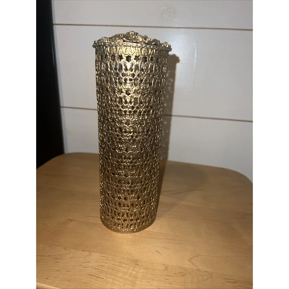 Vintage Ornate Ormolu Gold Tone Metal Cylinder Hair Spray Cover 8 7/8